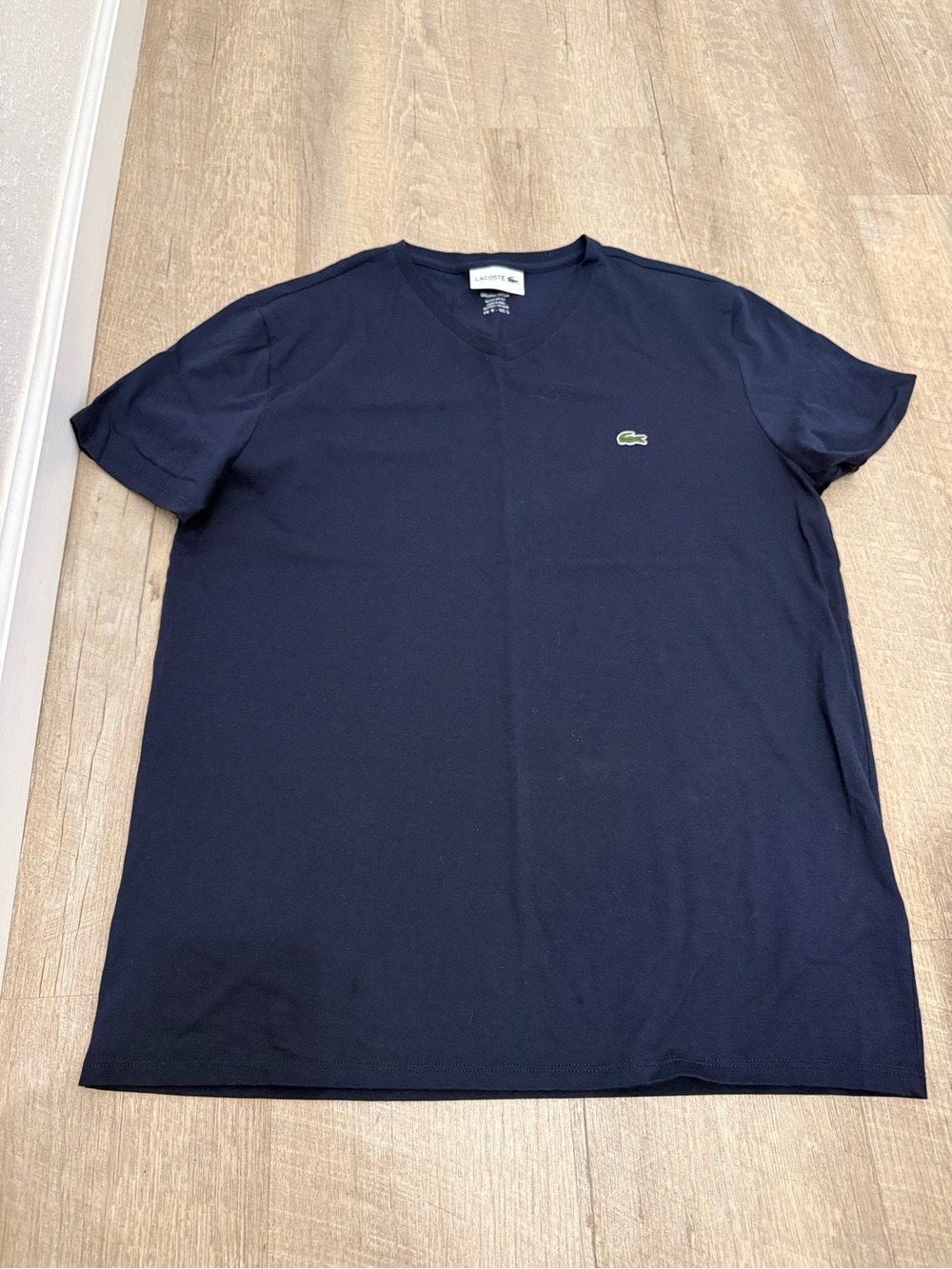 Lacoste Navy Short-Sleeve V-Neck Tee with Green Crocodile